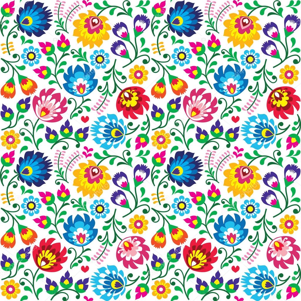 Seamless Polish folk art floral pattern - wzory lowickie, wycinanki