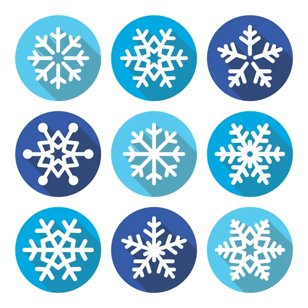 Snowflakes, Christmas flat design round icons — Stock Vector