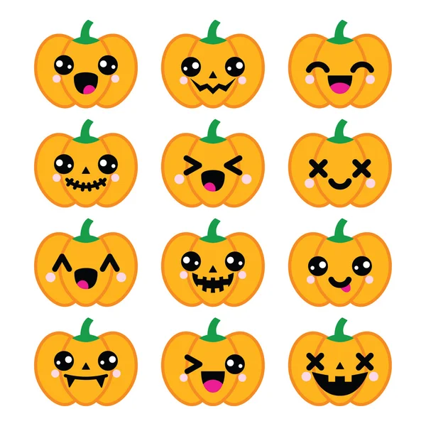 Halloween Kawaii ícones de abóbora bonito - vetor —  Vetores de Stock