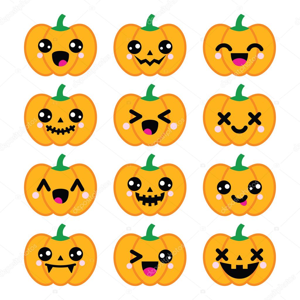 Halloween Kawaii cute pumpkin icons - vector