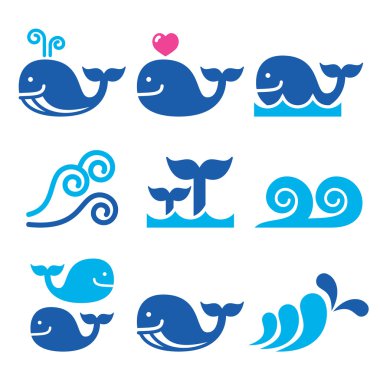 Mavi balina, deniz ya da okyanus dalgaları Icons set