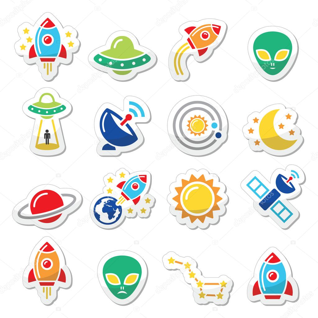 Space and UFO vector icons set