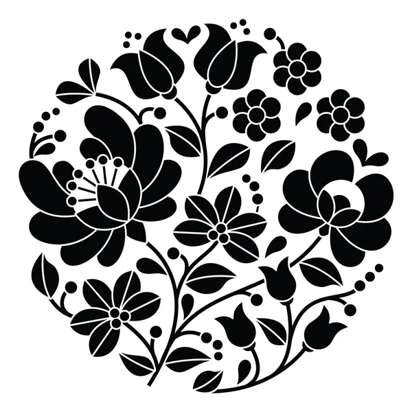 Kalocsai black embroidery - Hungarian round floral folk pattern — Stock Vector