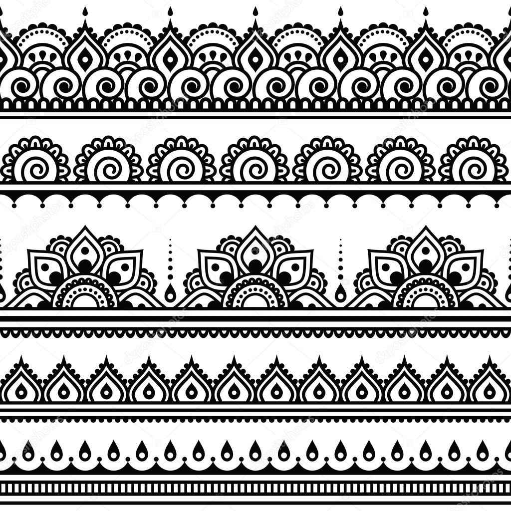 Mehndi, Indian Henna tattoo seamless pattern, design elements