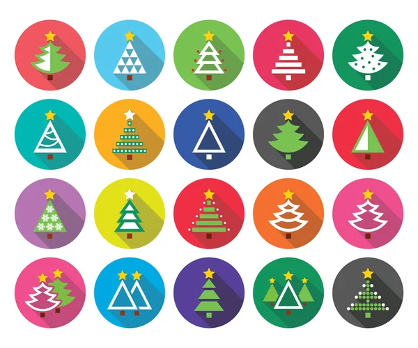 Árbol verde de Navidad - varios tipos de vectores de diseño plano iconos conjunto — Archivo Imágenes Vectoriales