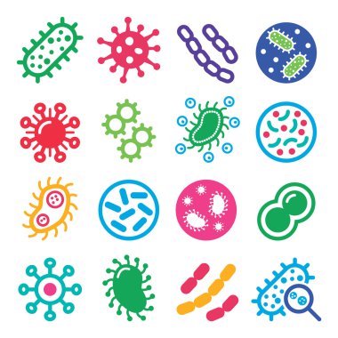 Bakteri, superbug, virüs Icons set - hastalık kavramı