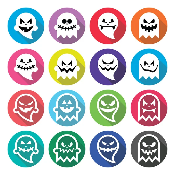 Halloween fantasma spaventoso, spirito piatto icone di design set — Vettoriale Stock