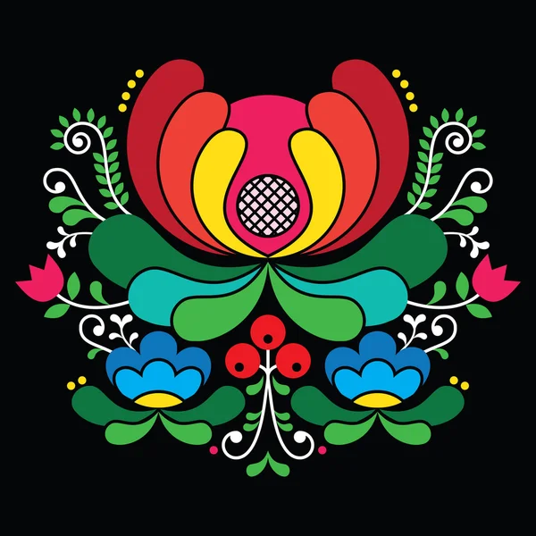 Norvég népművészeti minta - Rosemaling stílus hímzett fekete — Stock Vector