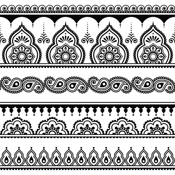 Mehndi, Indian Henna tattoo seamless pattern, design elements — Stock Vector