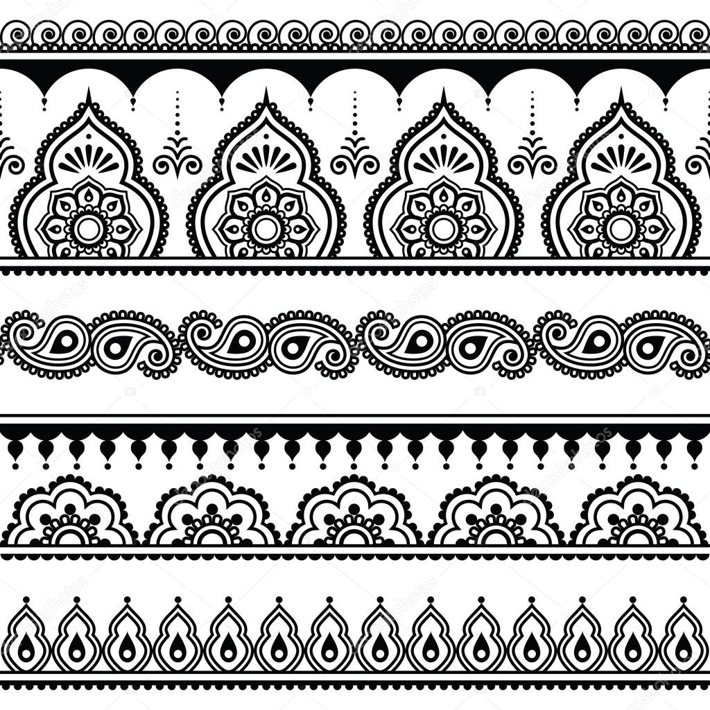 Mehndi, Indian Henna tattoo seamless pattern, design elements