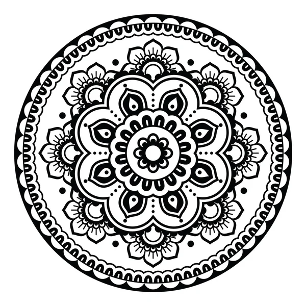 Indyjski, kwiatowy tatuaż Mehndi Henna okrągły wzór — Wektor stockowy