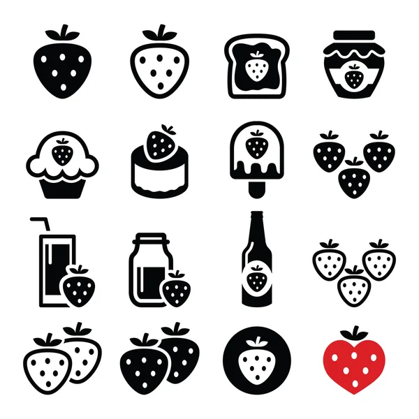 Fresa, comidas - conjunto de iconos de alimentos y bebidas — Vector de stock