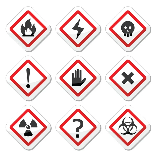 Ensemble d'icônes carrées danger, avertissement, attention — Image vectorielle
