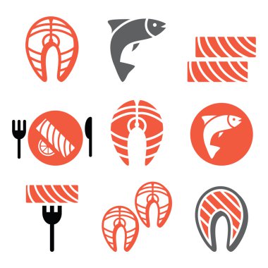 Somon Balık ve yemek - yemek Icons set