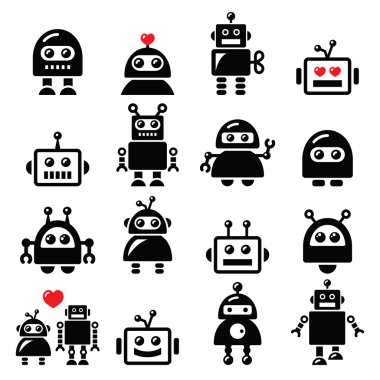 Male and female robot, Artificial Intelligence (AI) icons set