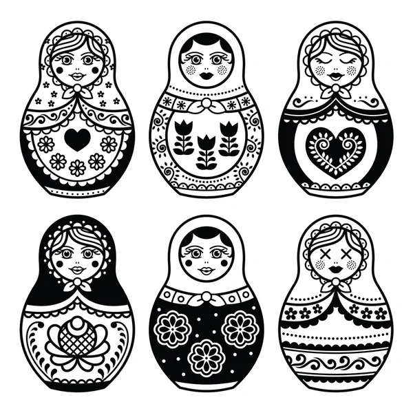 Matrioska, conjunto de iconos de muñecas rusas — Vector de stock