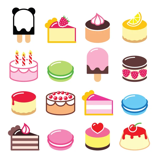 Conjunto de ícones de sobremesa bolo, macaroon, ícones de sorvete — Vetor de Stock