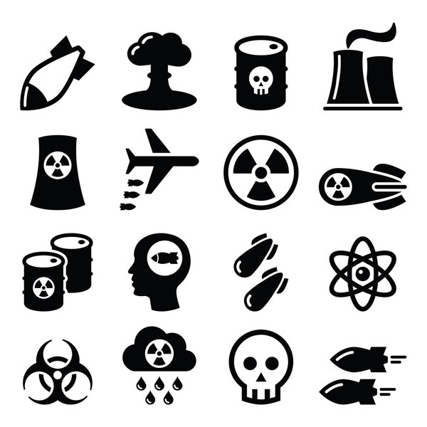 Ядерное оружие, атомная фабрика, война, иконки бомб
