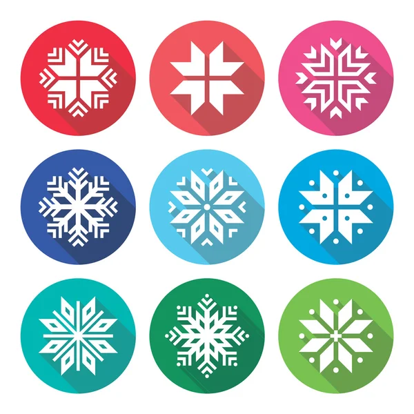 Christmas, winter snowflakes flat design icons set — Stock Vector