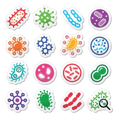 Bacteria, superbug, virus icons set clipart