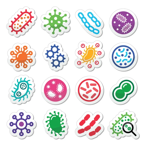 Bacterias, supervirus, conjunto de iconos de virus — Vector de stock