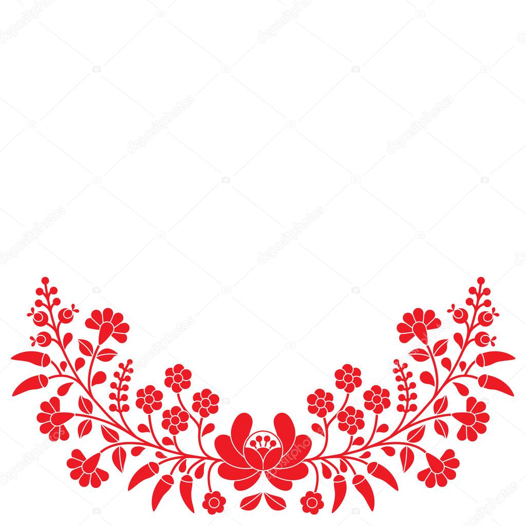 Hungarian red floral folk pattern - Kalocsai embroidery with flowers and paprika