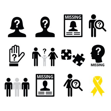 Kayıp kişi, kayıp çocuk Icons set