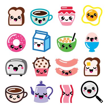 icons set of Japanese Kawaii cartoon characters clipart