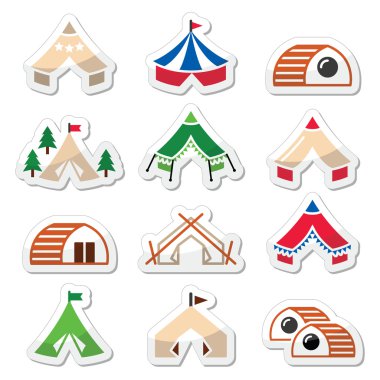 Büyüleyici, lüks Kamp Çadırları ve bambu evler Icons set