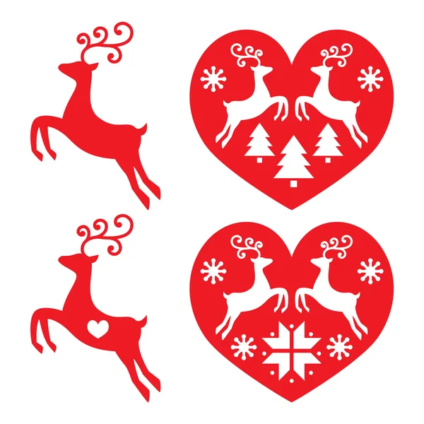 Reindeer, deer jumping, Christmas icons set — Stock Vector