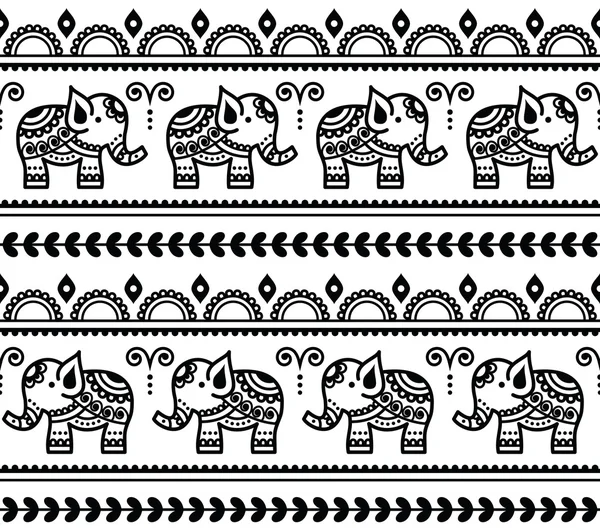 멘디, 코끼리와 함께 인도 헤나 문신 원활한 패턴 — 스톡 벡터