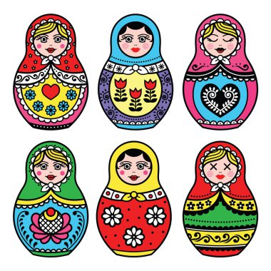 Matryoshka, Russian doll renkli Icons set