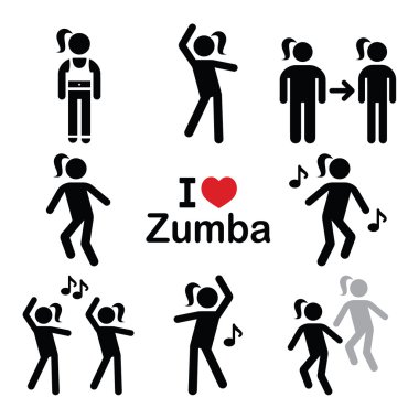 Zumba dans, egzersiz fitness Icons set
