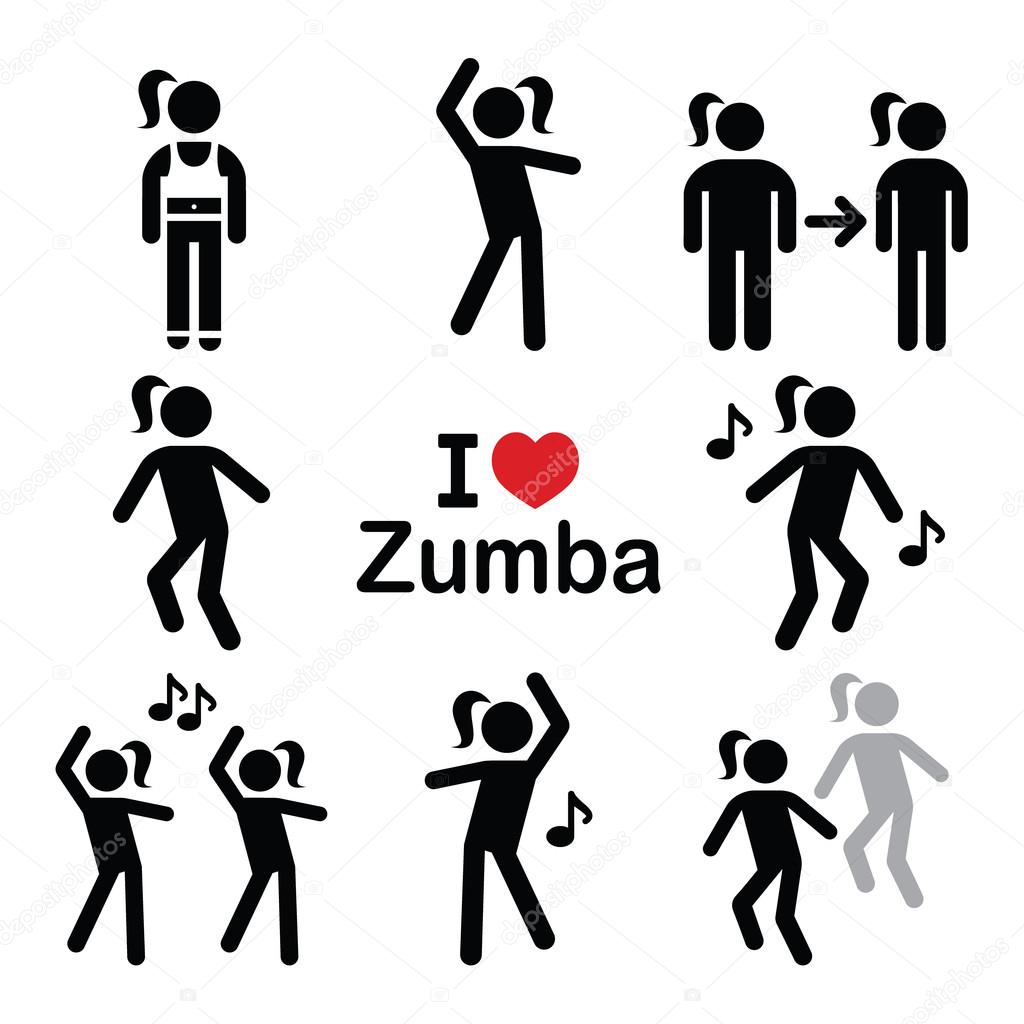 Zumba dance, workout fitness icons set