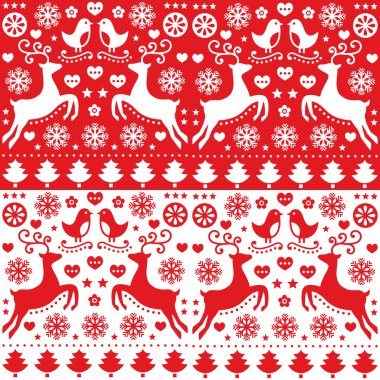 Ren geyiği - folk tarzı Noel sorunsuz kırmızı desenle