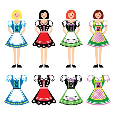 Dirndl - geleneksel kadınlarda Almanya ve Avusturya simgeler kümesi içinde yıpranmış giysi
