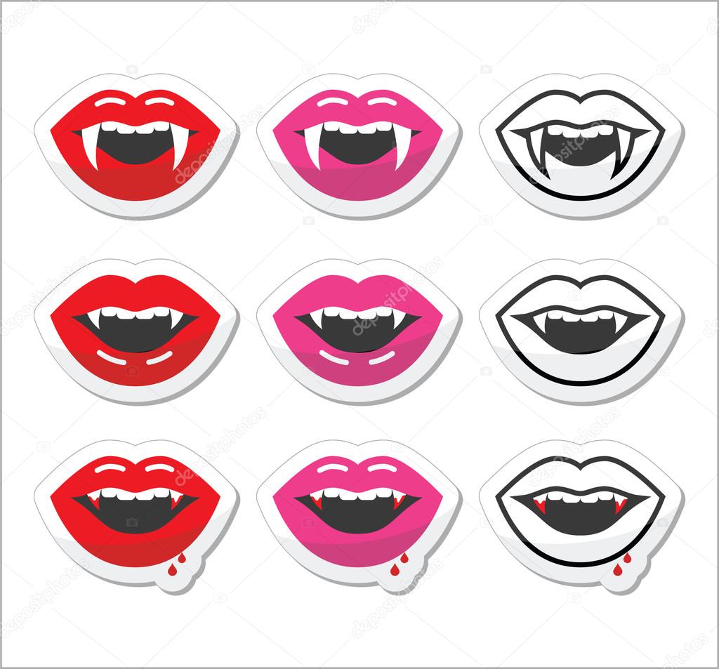 Vampire mouth, vampire teeth vector labels set