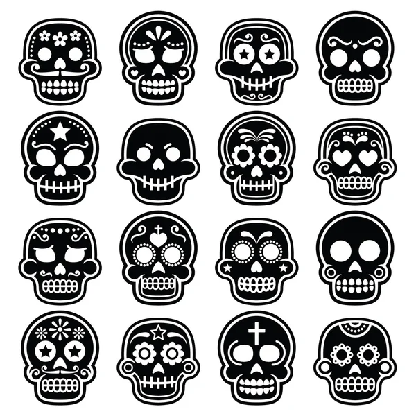 Halloween, Cráneo de azúcar mexicano, Día de los Muertos - iconos de dibujos animados — Vector de stock