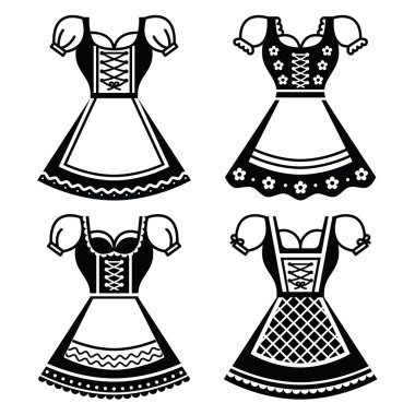 Dirndl - traditional dress worn in Germany and Austria icons set clipart