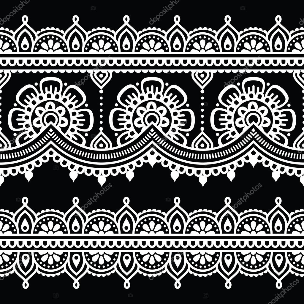 Mehndi, Indian Henna white tattoo seamless pattern