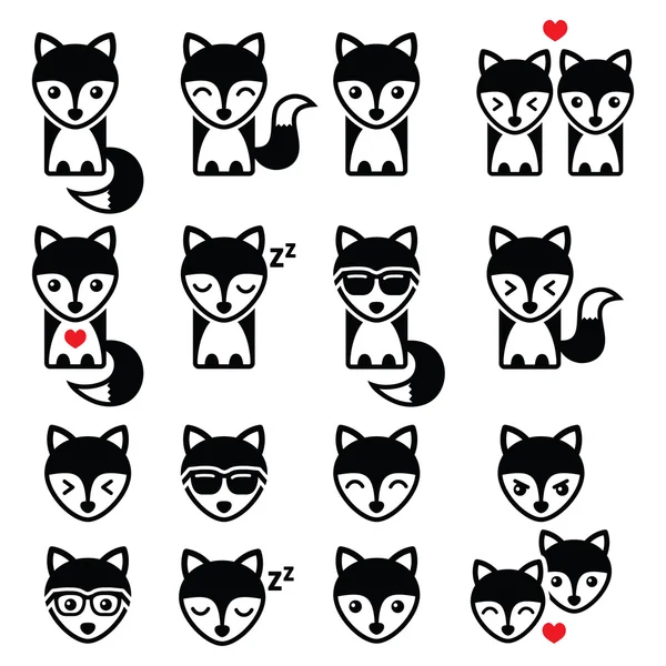 Fox icônes de personnage mignon, concept de la faune — Image vectorielle