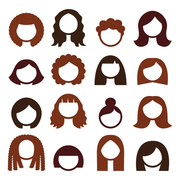 Brunette hair styles, wigs icons set - women Stock Vector