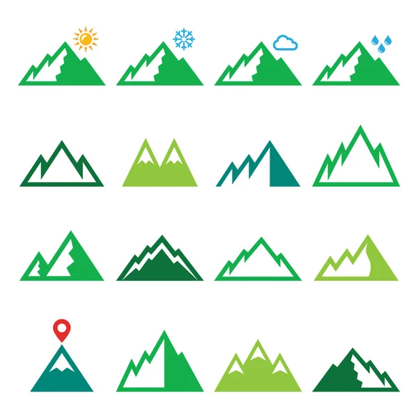 Bjerge, natur vektor grønne ikoner sæt – Stock-vektor