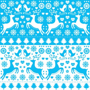Kış, Noel kesintisiz mavi desenle Ren geyiği - folk tarzı
