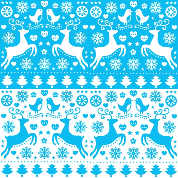 Winter, Christmas seamless blue pattern with reindeer - folk style — Stock Vector