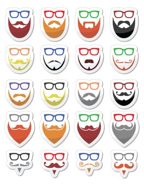Sakal ve gözlük, hipster Icons set