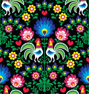 Horozlar - Wzory Lowickie, wycinanka ile sorunsuz Polonya Halk sanat desen