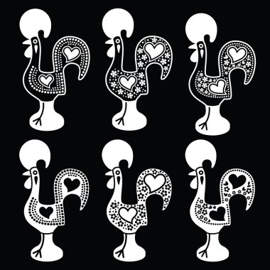Barcelos - Galo de Barcelos beyaz simgeler siyah Portekizce horoz
