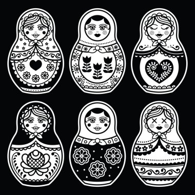 Matryoshka, Siyah Rus bebek beyaz Icons set