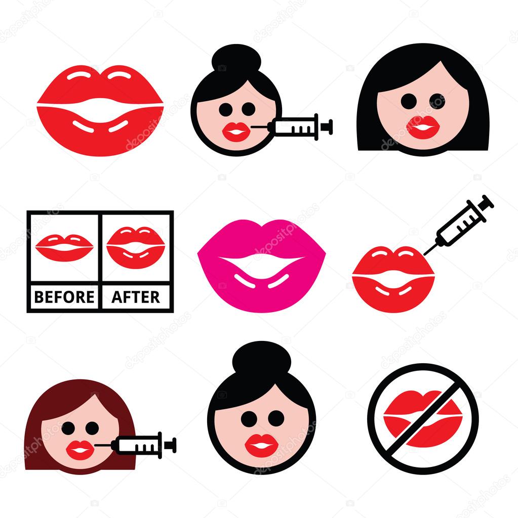 Big red lips, lip augmentation icons - beauty concept